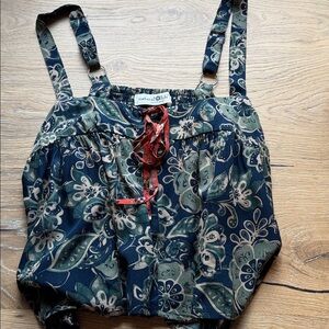 NATURAL LIFE Cropped blouse Top Womens L Tie front Festival Bohemian Beach